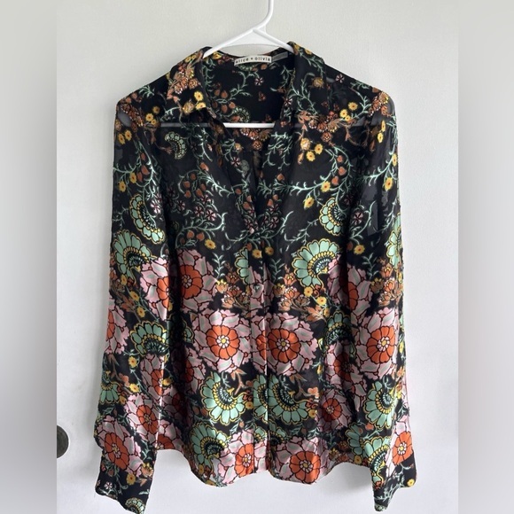 Alice + Olivia Tops - Alice + Olivia Burnout Sheer Silk Blend Floral Top Dressy And Funky!! NWOT